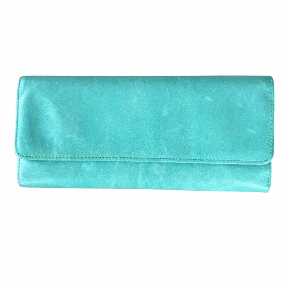 HOBO International Sadie Leather Trifold Wallet Seafoam Green 4x9 COSMETIC FLAW